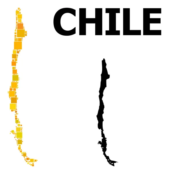 Mosaico cuadrado de oro Mapa de Chile — Archivo Imágenes Vectoriales