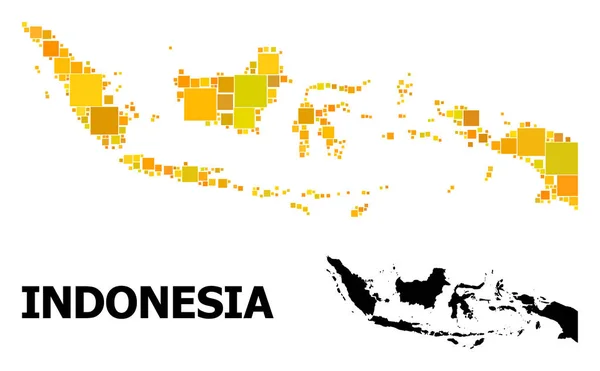 Gold Square Pattern Mappa di Indonesia — Vettoriale Stock