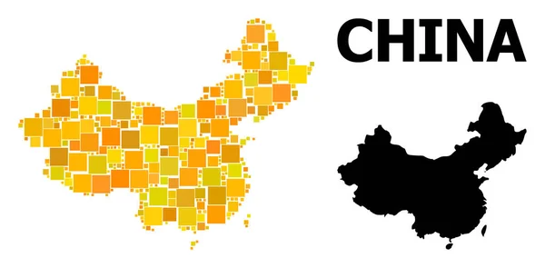 Çin altın kare Mozaik Haritası — Stok Vektör