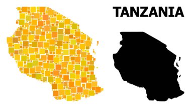 Gold Square Mosaic Map of Tanzania clipart