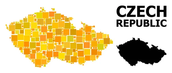 Mosaico cuadrado de oro Mapa de República Checa — Vector de stock