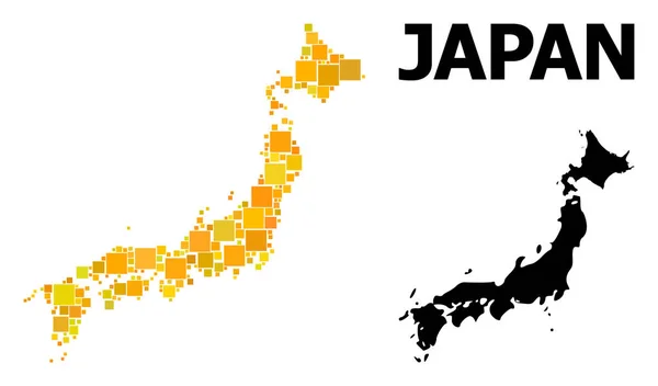 Gold Square Mosaic Map of Japan — Stock Vector