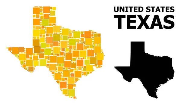 Gold quadratische Mosaik Karte von Texas Staat — Stockvektor