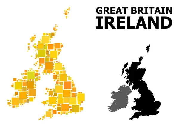 Gold Square Mosaic karta över Storbritannien och Irland — Stock vektor