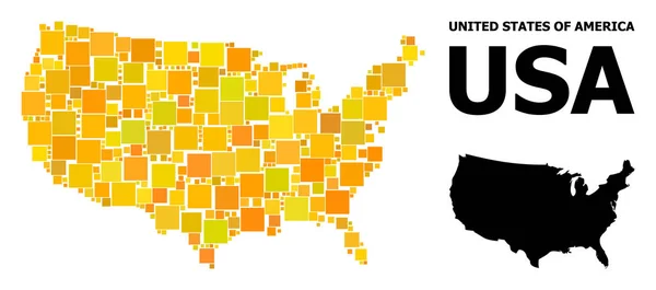 Mosaico cuadrado de oro Mapa de Estados Unidos — Archivo Imágenes Vectoriales