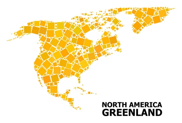 Golden Rotated Square Mosaic Mapa de América del Norte y Groenlandia — Vector de stock