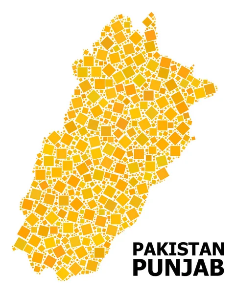 Gold Rotated Square Mosaic Mapa de la provincia de Punjab — Vector de stock