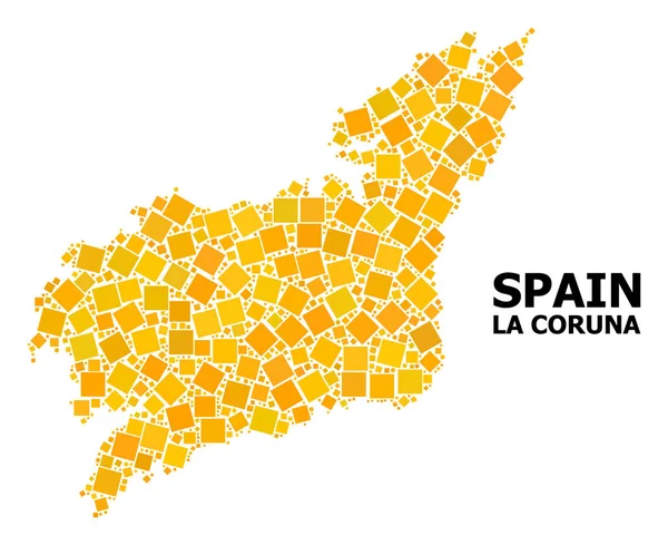 Gold Rotated Square Mosaic Mapa da Província de La Coruna —  Vetores de Stock