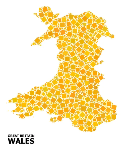 Goud gedraaid vierkant mozaïekkaart van Wales — Stockvector