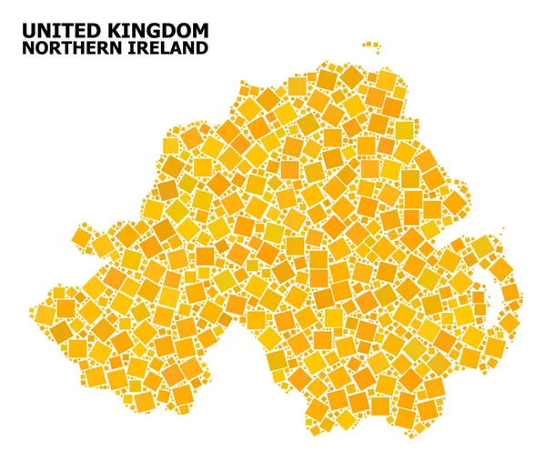 Gold Rotated Square Mapa de mosaico de Irlanda del Norte — Archivo Imágenes Vectoriales