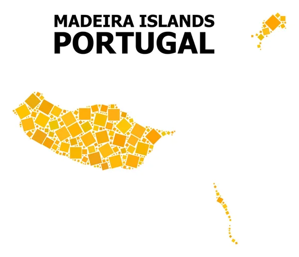 Mosaico Cuadrado Rotado de Oro Mapa de Islas Madeira — Vector de stock
