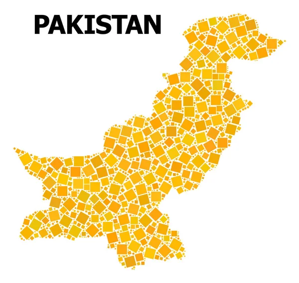 Gold Rotated Square Mosaic Map of Pakistan — Stock Vector