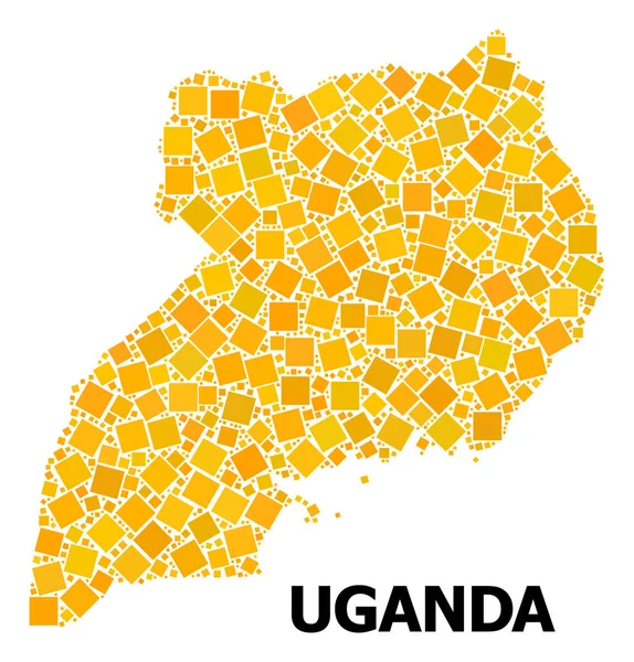 Goldene rotierte quadratische Mosaikkarte von Uganda — Stockvektor
