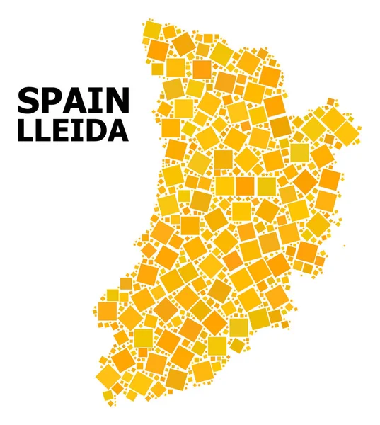 Golden Rotated Square Mosaic mapa de la provincia de Lleida — Vector de stock