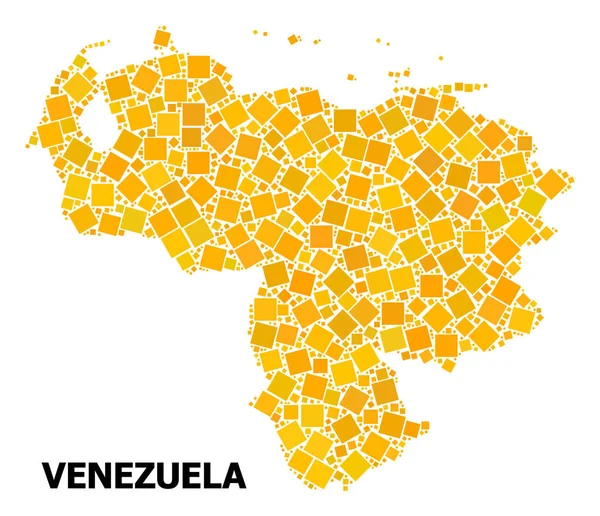 Mosaico cuadrado girado en oro Mapa de Venezuela — Vector de stock