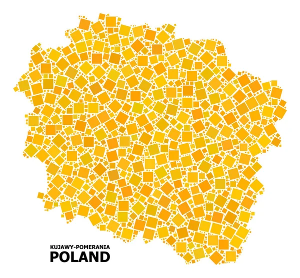 Gold rotierte quadratische Karte der Provinz Kujawien-Pommern — Stockvektor