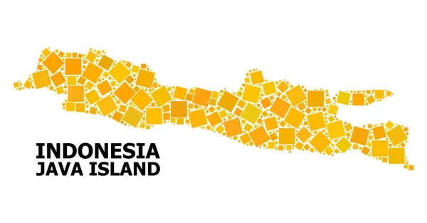 Golden Rotated Square Mosaic Mapa de Java Island — Vector de stock