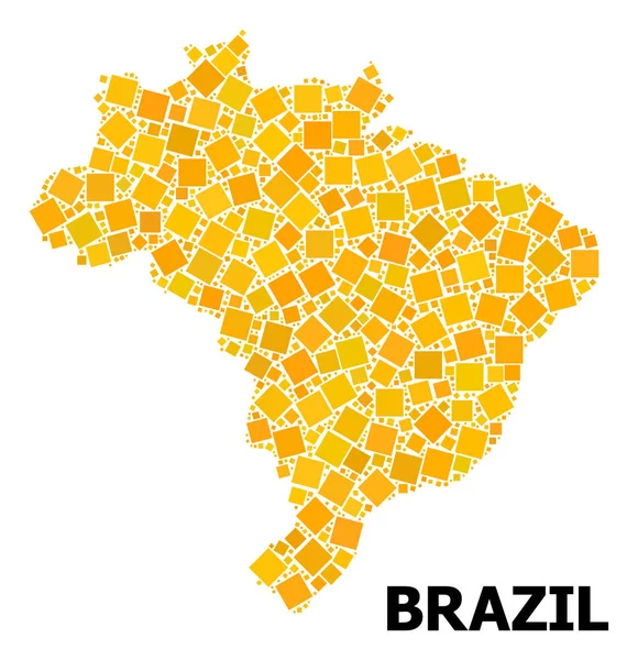 Gold Rotated Square Mosaic Map of Brazil — Stock Vector