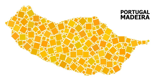 Gold Rotated Square Mosaic Mapa da Ilha da Madeira — Vetor de Stock