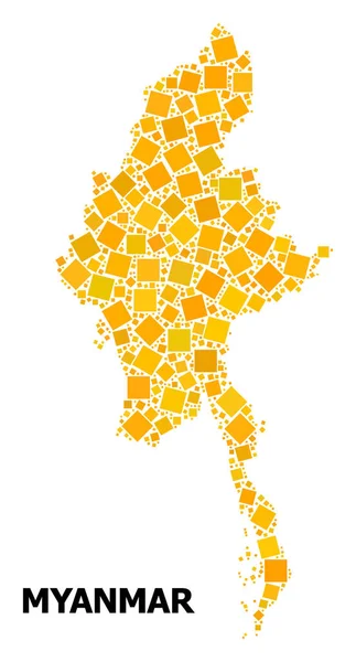黄金旋转方形图案地图 缅甸 — 图库矢量图片