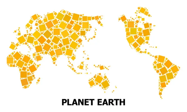 Gold rotierte quadratische Mosaikkarte der Erde — Stockvektor