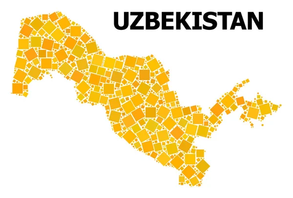 Mapa cuadrado de Uzbekistán girado en oro — Vector de stock