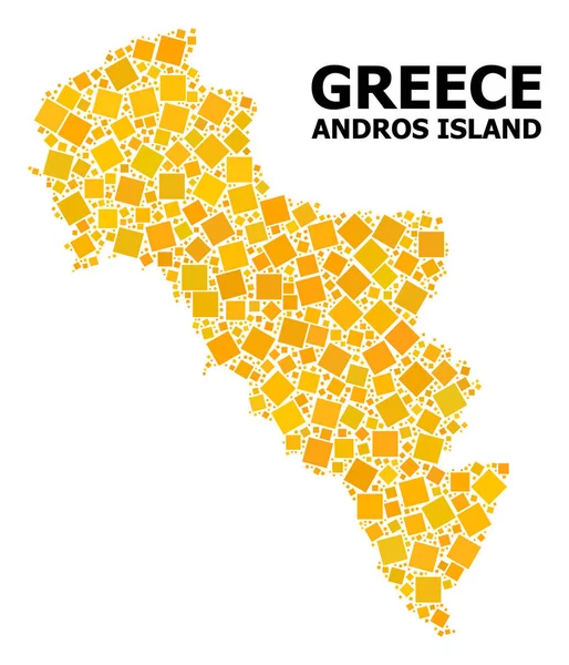 Golden Rotated Square Pattern Map of Greece - Andros Island — Stock Vector
