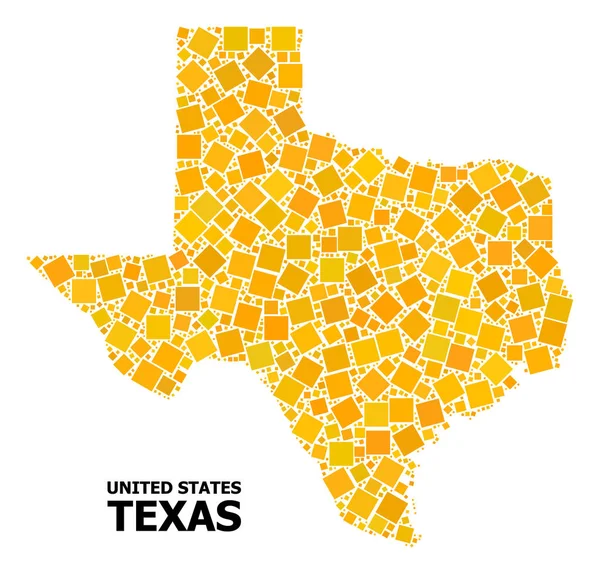 Gold gedreht quadratischen Mosaik Karte von Texas Staat — Stockvektor