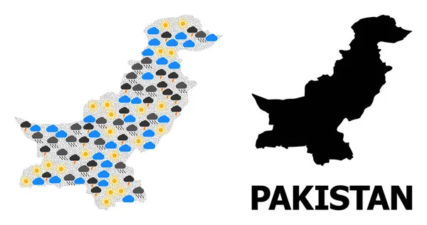 El tiempo en el mapa de Pakistán — Vector de stock