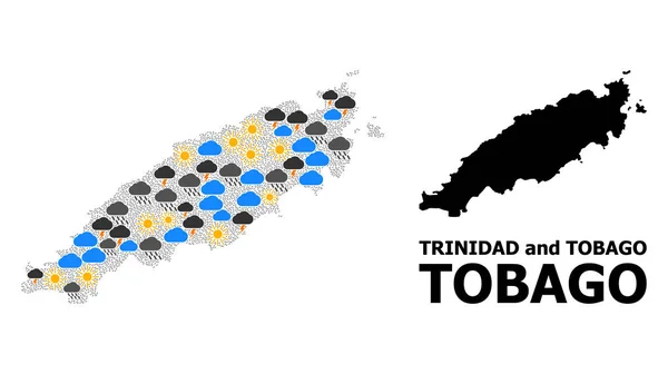 トバゴ島の天気コラージュマップ — ストックベクタ