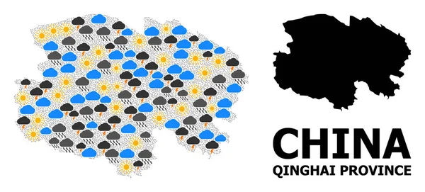 Mapa del collage climático de la provincia de Qinghai — Vector de stock