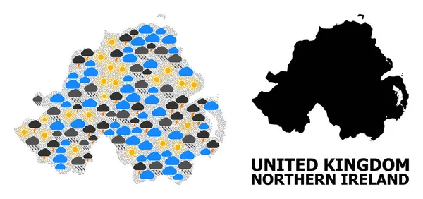 Klimaat collage kaart van Noord-Ierland — Stockvector