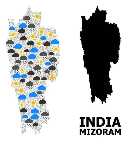 Tempo para Collage Mapa do Estado de Mizoram — Vetor de Stock