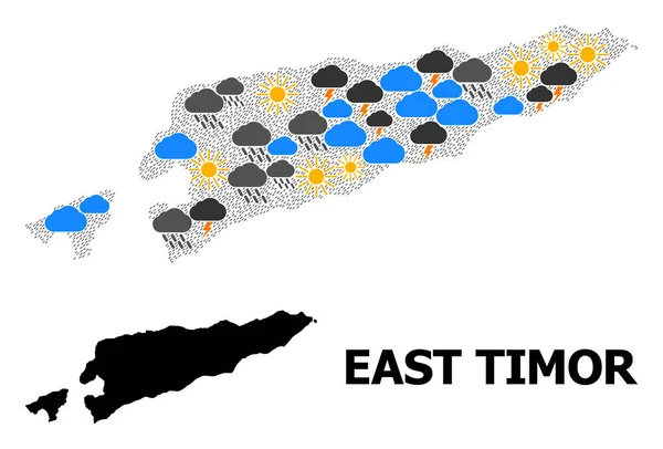 El tiempo Collage Mapa de Timor Oriental — Vector de stock