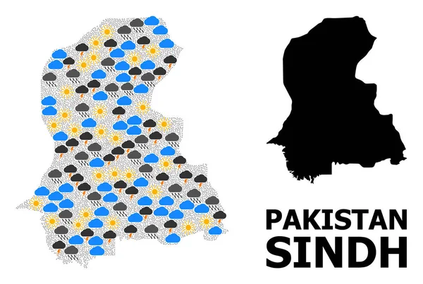 Időjárás kollázs Térkép Sindh tartomány — Stock Vector