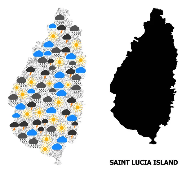 El tiempo en el mapa de la isla de Santa Lucía — Vector de stock