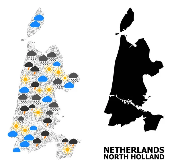 El tiempo Collage Mapa de Holanda Septentrional — Vector de stock