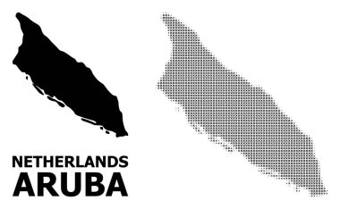 Vektör Halftone Deseni ve Aruba Adası Katı Haritası