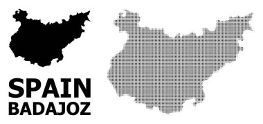 Vektör Halftone Deseni ve Badajoz Eyaleti Katı Haritası