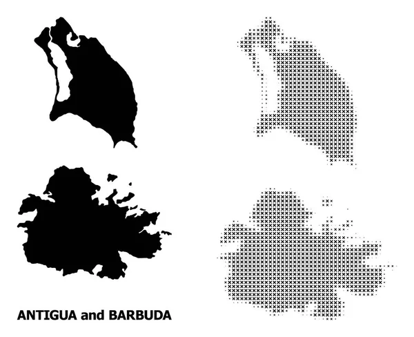 Vektör Halftone Mozaik ve Antigua ve Barbuda Katı Haritası — Stok Vektör