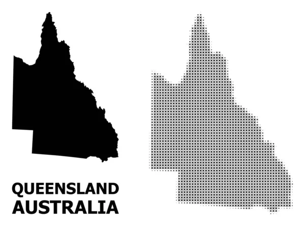 Mosaïque vectorielle Halftone et carte solide du Queensland australien — Image vectorielle