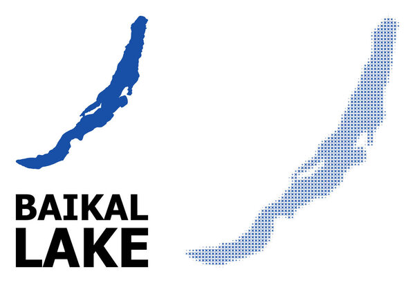 Vector Halftone Mosaic and Solid Map of Baikal