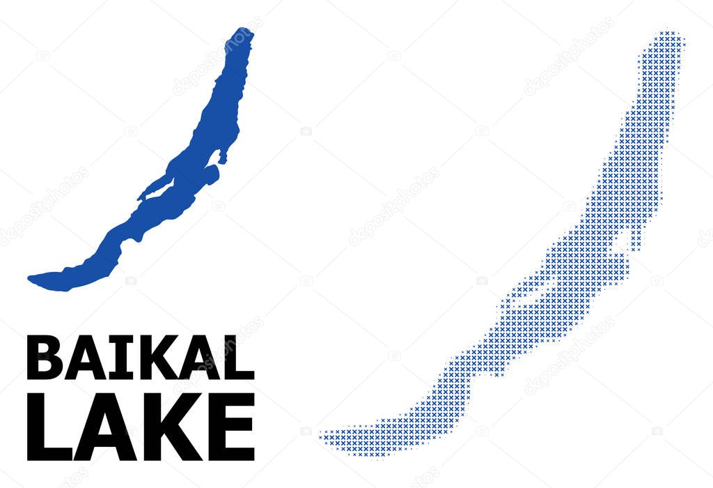 Vector Halftone Mosaic and Solid Map of Baikal