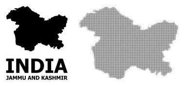 Vektör Halftone Mozaik ve Jammu ve Keşmir Devlet Katı Haritası