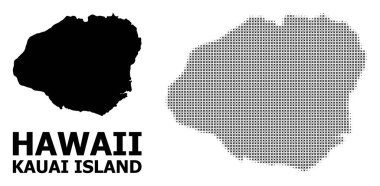 Kauai Adası Vektör Halftone Mozaik ve Katı Haritası