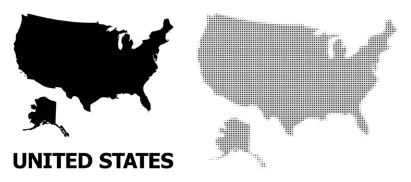 Modello di mezzitoni vettoriali e mappa solida di USA e Alaska — Vettoriale Stock