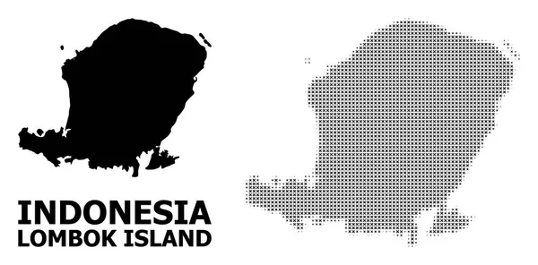 Wektorowy wzór półtonów i mapa bryły wyspy Lombok — Wektor stockowy