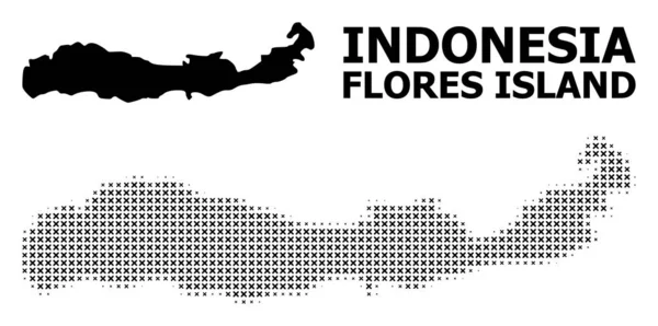 Pola Halftone Vektor dan Peta Solid Indonesia Pulau Flores - Stok Vektor