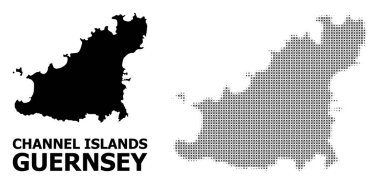 Vektör Halftone Mozaik ve Guernsey Adası Katı Haritası