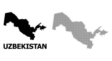 Vektör Halftone Mozaik ve Özbekistan Katı Haritası